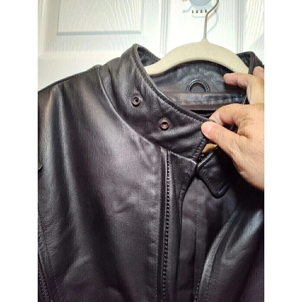 MOB Classic Series Black Leather Motorcycle Jacket Size 48 with removable lining
